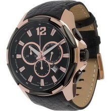 Bronzo Italia Oversized Chronograph Leather Strap Watch - Black - One Size