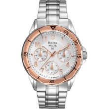 Bulova 96n101 Women's Marine Star Silver And White Dial Watch