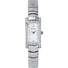 Bulova Ladies` Rectangle Crystal Watch With Mother Of Pearl Dial