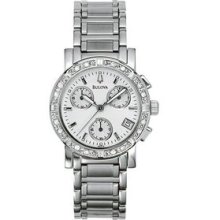 Bulova Ladies` Round Dial Diamond Chronograph Watch With Pearlized Dial