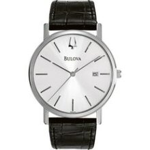 Bulova Men`s Dress Watch With Leather Strap And Date