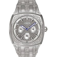 Bulova Men's Crystal Stainless Steel Dress Day Date Blue Hands 96C002