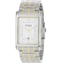 Bulova Mens Large Square Two-tone Silver - Gold Accents Watch W/date 45b113