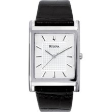 Bulova Men's Leather Strap Silver Dial Dress Quartz Watch 96a23