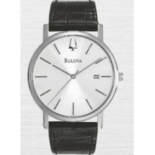 Bulova Men's Stainless Dress Watch w/ Black Leather Strap Promotional