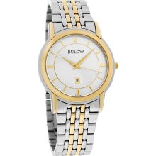 Bulova Quartz Mens Thin Silver Dial Two Tone Bracelet Ii Dress Watch 98H48 *