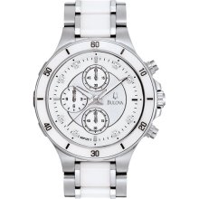 Bulova White Ceramic Diamond Chronograph Women's Watch 98P125