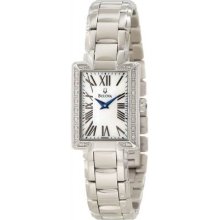 Bulova Women's Classic Rectangle Bracelet White Dial Quartz Watch 96r160