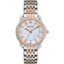 Bulova Women's Diamond Rose and Stainless Steel Two Tone Watch ...