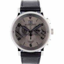 Burberry Watches Menâ€™s Gunmetal Dial Black Leather Black Leather/Grey