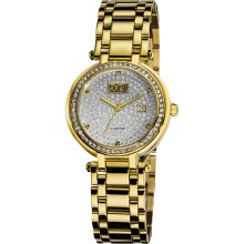 Burgi Women's Stainless Steel Pave Pattern Diamond Bracelet Watch (Gold-tone)