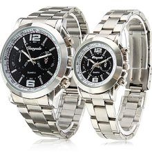 Business Pair of Alloy Quartz Analog CoupleÄºs Watches with Black Face (Silver)