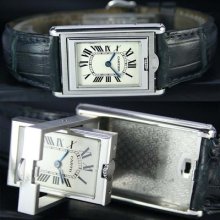 Cartier Tank Reverso Basculante Stainless Steel Midsize Quartz Watch Ref.2405