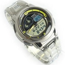 Casio, Digital-analog Thermometer Watch, Steel Band, Aqf102wd Aqf-102wd-9bv