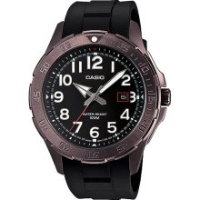 Casio Men's Brown IP Stainless Steel Watch, Black Resin Strap