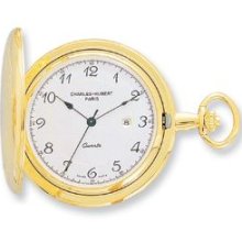 Charles Hubert 14k Gold-plated White Dial with Date Pocket Watch