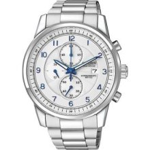 Citizen Ca0330-59a Men's Eco Drive Stainless Steel White Dial Chronograph Watch