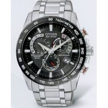 Citizen Eco-drive Silver & Red Trim Perpetual Chrono A-t Watch