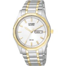 Citizen Eco-Drive WR100 Mens Bracelet White Dial Watch