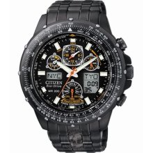 Citizen Jy0005-50e Black Skyhawk A-t Radio Controlled 200m Eco-drive Uk Seller