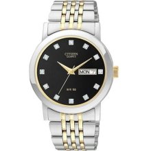 Citizen Men's $195 Two-tone,black Dial,day - Date Watch W/ Crystals Bk4054-53e