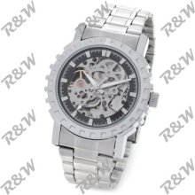 CJIABA GK8007-B Stainless Steel Self-Winding Mechanical Skeleton Wrist Watch - Stainless Steel - Silver