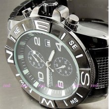Clock Black Hours Date Dial Sport Men Military Army Steel Wrist Watch W005