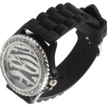 Colorful Zebra Stripe Dial Crystal Rhinestones Silicone Soft Band Watch Mm