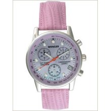 Commando chrono silver face pink leather strap women's watch by wenger