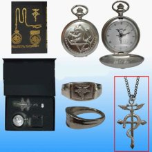 Cosplay Fullmetal Alchemist Pocket Watch + Necklace + Ring Set