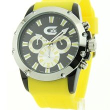 Croton ChronoGraph 3 Eye Sharp Yellow Rubber Watch CX328023SSYL