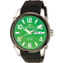 Croton Mens Green Dial Black Silicon Band Quartz