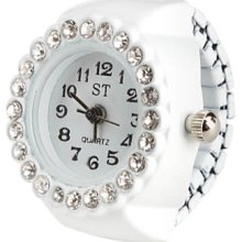 Crystal Women's White Design Alloy Analog Quartz Ring Watch (White)