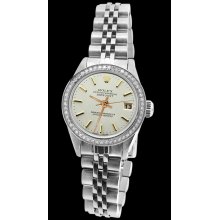 Datejust rolex white stick dial SS jubilee bracelet diamond bezel lady watch