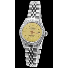 Diamond bezel datejust women watch champagne stick dial jubilee SS rolex