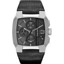 Diesel Black Black Leather and Gunmetal Stainless Steel Chronograph Watch