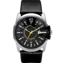 Diesel Black Men's Black Round Dial and Black Leather Strap Watch