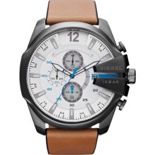 DIESEL 'Mega Chief' Leather Strap Watch, 51mm Tan/ Gunmetal