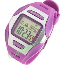 Digital LCD Purple Rim Silvery Plastic Wrist Sports Alarm Quartz Watches