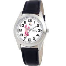 Disney Men's Piglet Silver Perth Black Leather Strap Watch #0803C005d145s002