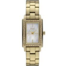 Dkny Donna Karen Gold Stainless Steel Ny8361 Slim Mother Pearl Yellow Crystals