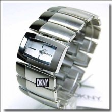 Dkny Ladies Silver And Chrome Brick Bangle Watch Ny4383