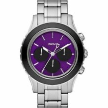 DKNY Women's NY8658 Silver Stainless-Steel Quartz Watch with Purple Dial