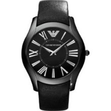 Emporio Armani Men's AR2059 Black Leather Quartz Watch with Black Dial