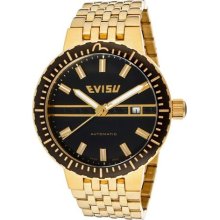 Evisu Watches Men's Suzuka Black Dial Gold Tone Ion Plated Stainless S