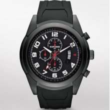 Express Mens Chronograph Silicone Strap Watch Black Pitch Black, No