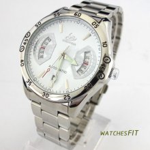 Fashion Men's White Dial Day/date Automatic Mechanical S/steel Wrist Watch