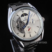 Fashion Moon And Sun Phase Men Automatic Mechanical Stainless Steel Wrist Watch