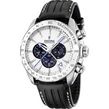 Festina Men's Crono F16489/6 Black Leather Quartz Watch with Whit ...