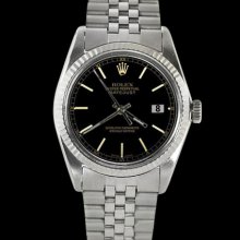 Fluted bezel rolex gents date just watch black stick dial SS jubilee bracelet